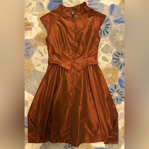 Vintage Lilith Paris Pleated Button Front Asymmetric Midi Dress iRust Sheen ZB6